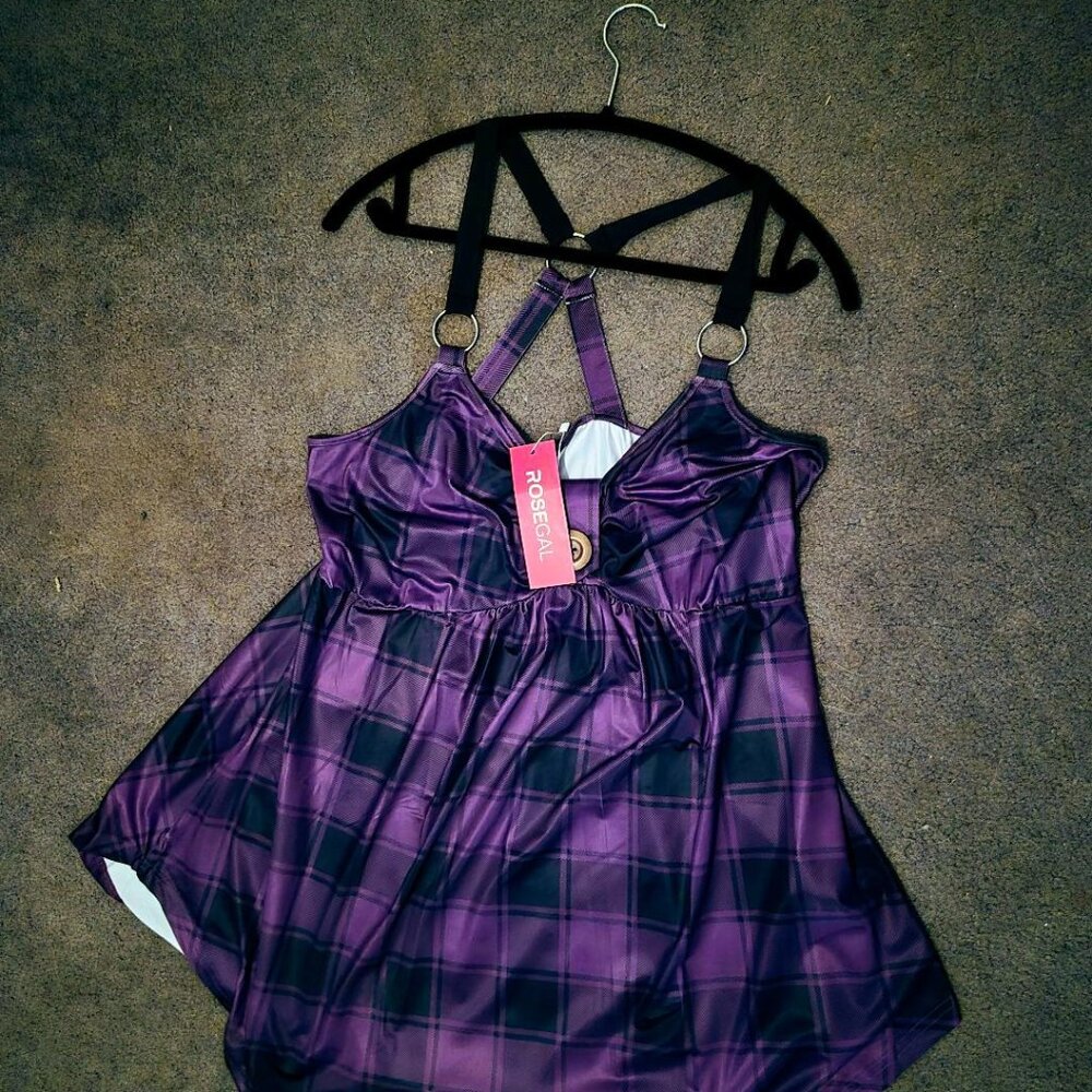 Nwt Rosegal Crossback Plaid Purple Shirt Top L XL